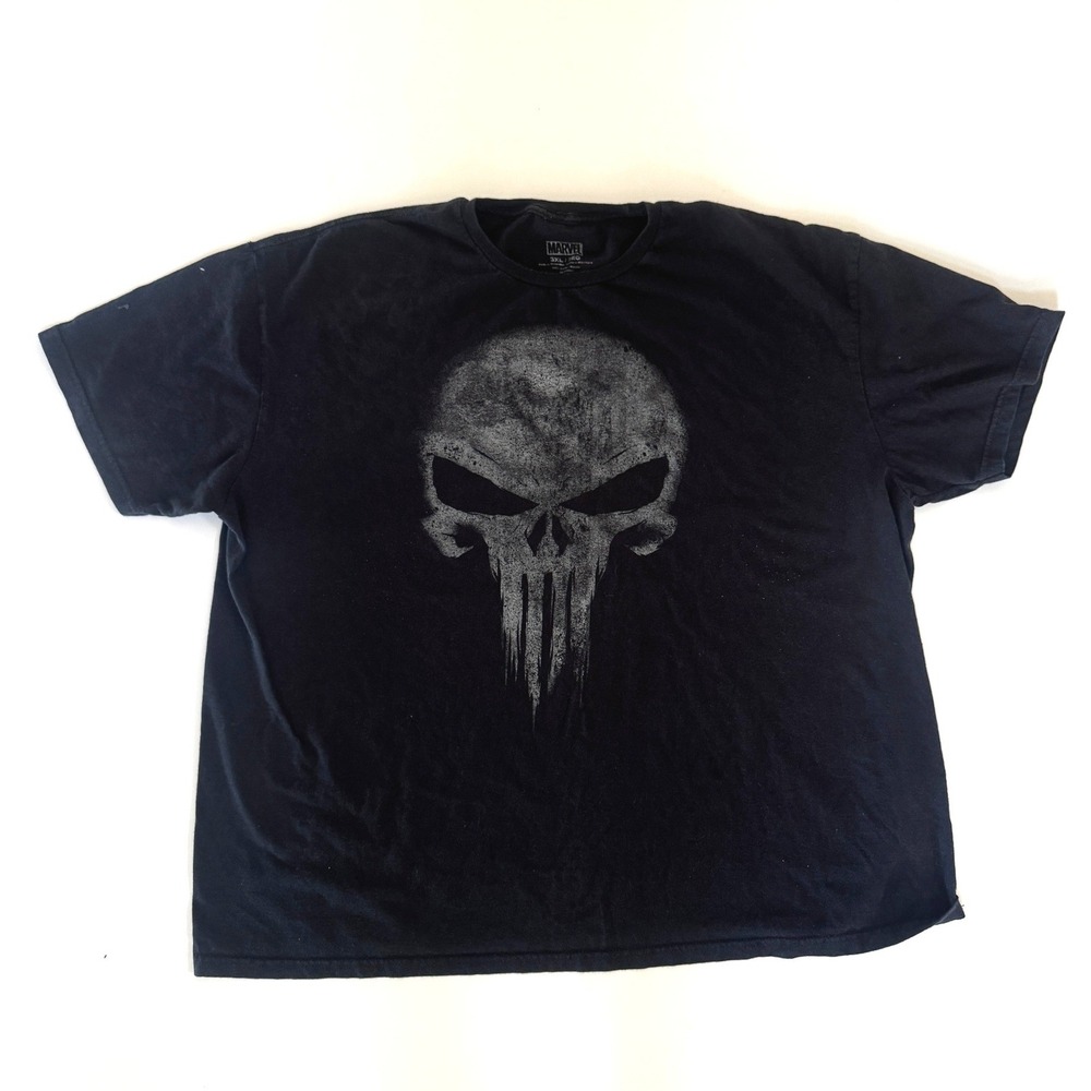 Marvel The Punisher T Shirt Mens 3XL Black Distressed Skull Graphic Tee XXXL